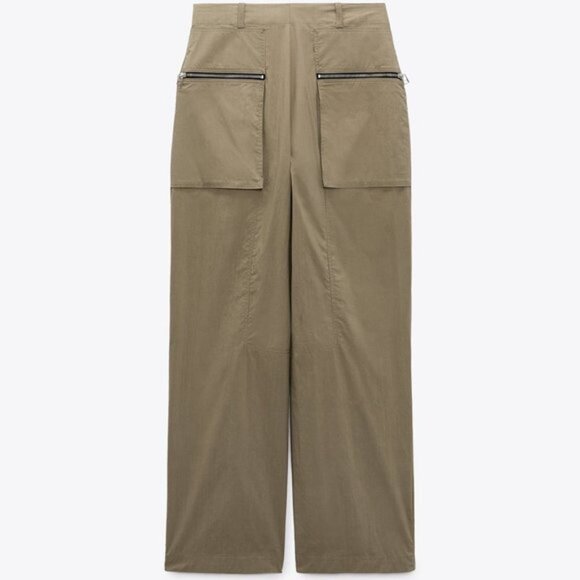 NEW ZARA WOMEN'S 2-Piece ZIPPER BUSTIER/ TOPSTITCHED ZIPPERED CARGO PANTS Khaki - Picture 15 of 15